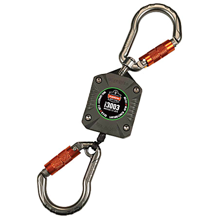 Ergodyne Squids 3003 Retractable Tool Lanyard With Dual Locking Carabiners, 48", Gray