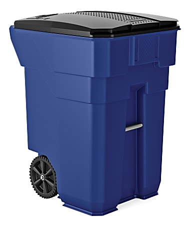 Suncast Commercial Wheeled Square HDPE Trash Can, 96 Gallons, 43-1/2"H x 30-1/4"W x 35"D, Blue
