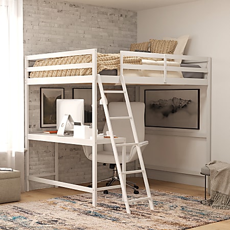 Flash Furniture Riley Loft Bed Frame With Desk, Full, 57-1/2”L x 78-3/4”W x 57-1/2”D, White