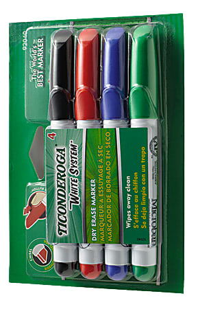 Dixon Chisel Tip Dry-erase Markers - Chisel Marker Point Style - Black, Red, Blue, Green - 4 / Set