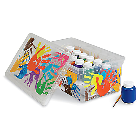 Office Depot® Brand Plastic Storage Box, 6.3 Quarts, Clear/Handprint Design