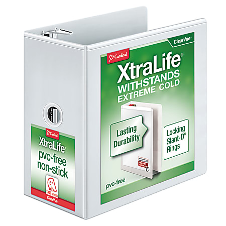 Cardinal® XtraLife™ ClearVue™ Nonstick Locking Slant 3-Ring Binder, 6" D-Rings, White