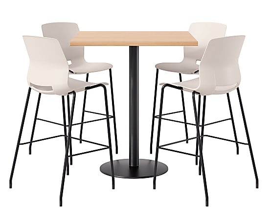 KFI Studios Proof Bistro Square Pedestal Table With Imme Bar Stools, Includes 4 Stools, 43-1/2”H x 42”W x 42”D, Maple Top/Black Base/Moonbeam Chairs
