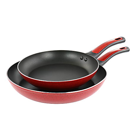 Oster Claybon Aluminum Nonstick Frying Pan Set, Speckled Red, Set Of 2 Pans