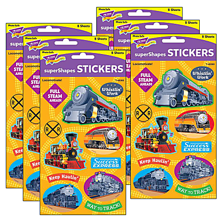 Trend superShapes Stickers, Locomotivate!, 88 Stickers Per Pack, Set Of 6 Packs