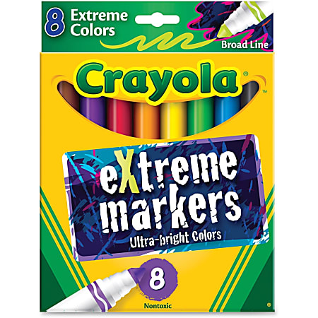 Crayola Ultra Bright eXtreme Markers - Bold Marker Point - Neon Yellow, Shocking Pink, Tropical Violet, Electric Blue, Glowing Green, Infra Red, Hot Magenta, Fiery Orange - 8 / Set