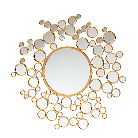 Baxton Studio Castiel Round Bubble Accent Wall Mirror, 36”H x 36”W x 1/4”D, Antique Goldleaf
