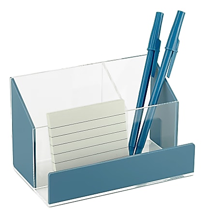 Realspace® Acrylic Desk Organizer, 3-7/16"H x 6"W x 3-5/8"D, Clear/Blue
