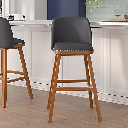 Flash Furniture Julia Transitional Upholstered Bar Stools Gray LeatherSoft Walnut Set Of 2 Stools