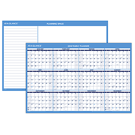 AT-A-GLANCE® Yearly Erasable Wall Calendar, Reversible 2 Color, 36" x 24", Black/Blue Ink, January To December 2018 (PM20028-18)