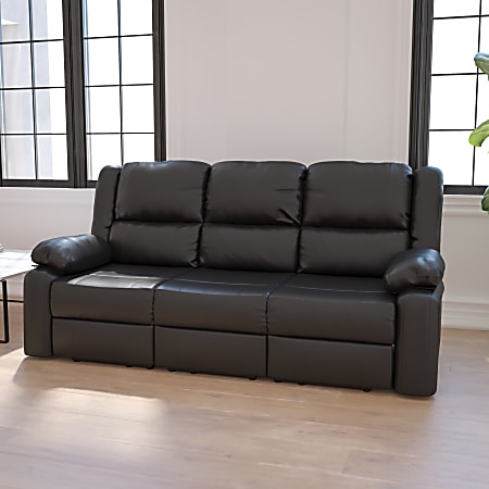 Flash Furniture Harmony Series LeatherSoft™ Faux Leather Sofa With 2 Built-In Recliners, Black