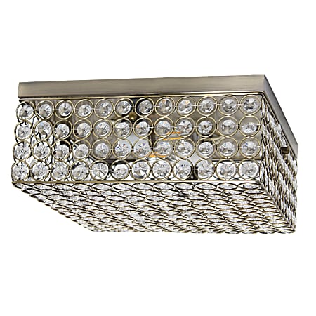 Lalia Home Glam 2-Light Square Flush-Mount Ceiling Lamp, 12"W, Crystal/Antique Brass