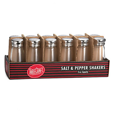 Tablecraft Salt And Pepper Shakers With Mushroom Tops, 3 Oz, Clear, Pack Of 12 Shakers