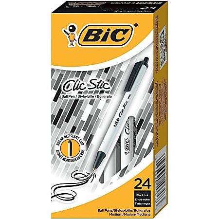 BIC Clic Stic Retractable Ballpoint Pens Medium Point 1.0 mm White ...
