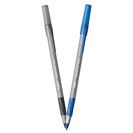 BIC Round Stic Grip Xtra Comfort Ballpoint Pens Medium Point 1.2 mm Gray  Barrel Black Ink Pack Of 12 Pens - Office Depot