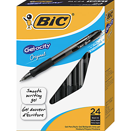 BIC Gelocity Retractable Gel Pens Medium Point 0.7 mm Translucent Barrel  Black Ink Pack Of 24 - Office Depot