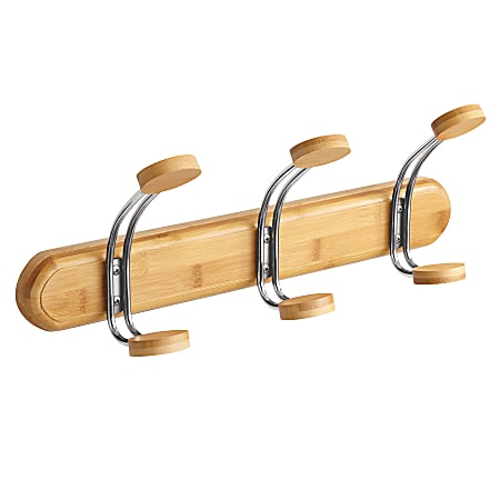 Safco® Bamboo Wall Coat Rack, 3 Hooks, Natural