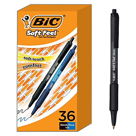 BIC® SoftFeel Retractable Ballpoint Pens, Medium Point, 1.0 mm, Assorted Barrels, Assorted Ink Colors, Box Of 36