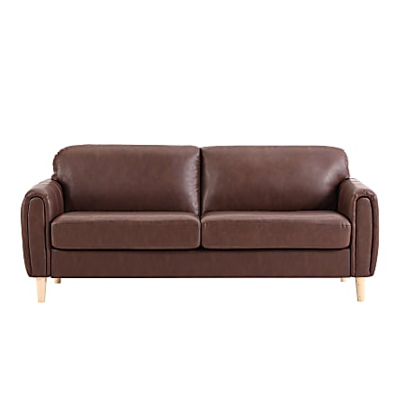 Serta Lachlan Faux Leather Sofa, 33-7/8"H x 78-1/3"W x 33-1/2"D, Brown/Natural