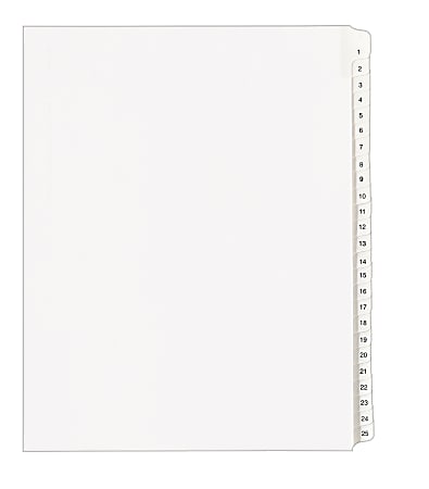 Avery® Allstate®-Style Collated Legal Exhibit Dividers, 8 1/2" x 11", White Dividers/White Tabs, 1–25, Pack Of 25 Tabs
