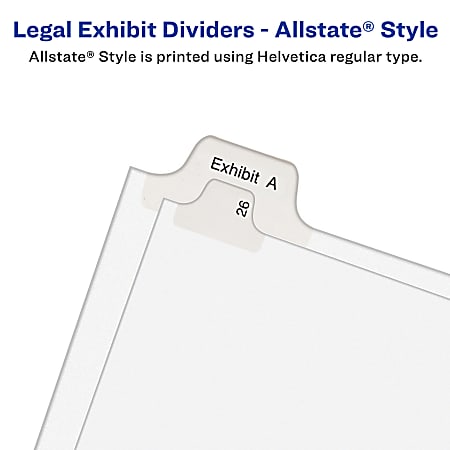 25 Pack Side Tab L Avery Individual Legal Exhibit Dividers Allstate Style 8.5 x 11 Inches 82174