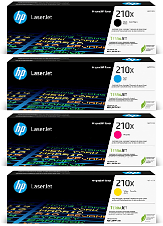 HP 210X High-Yield Black, Cyan, Magenta, Yellow Original LaserJet Toner Cartridges, W2100XQ1, Total Qty 4