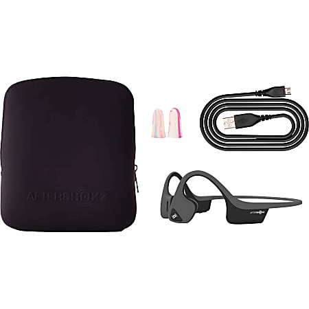 Aftershokz TREKZ AIR AS650SG Earset Stereo Wireless Bluetooth 33 ft 20 Hz 20 kHz Earbud Behind the neck Over the ear Binaural In ear Noise Cancelling Microphone Noise Canceling Slate Gray Office Depot