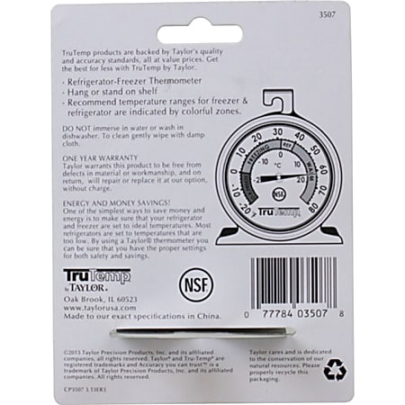 Taylor 3507 TruTemp 2 Freezer or Refrigerator Thermometer - Dial