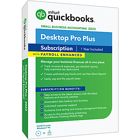 Intuit® QuickBooks® Desktop Pro Plus With Enhanced Payroll, 2022, For Windows®, Disc/Download
