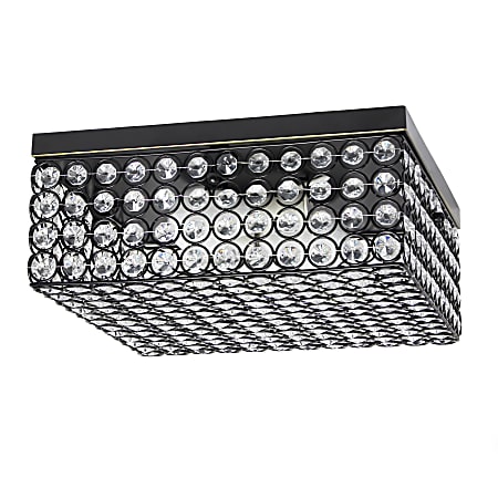 Elegant Designs Elipse Crystal 2-Light Square Flush Ceiling Fixture, 12"W, Restoration Bronze