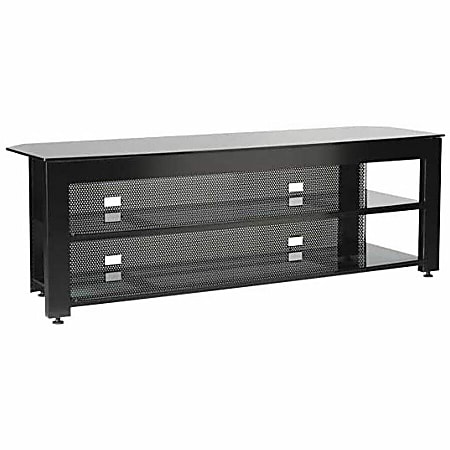 Sanus Media Console with Shelves - Contemporary Media Console - For up to 70" TVs - 3 x Shelf(ves) - 22.3" Height x 65" Width x 20.3" Depth - Glass, Steel - Black