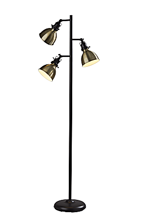 Adesso® Alden 3-Light Tree Floor Lamp, 64-3/4"H, Antique Brass Shade/Antique Bronze Base