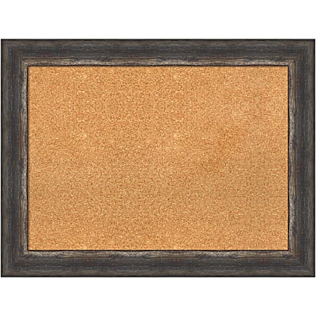 Amanti Art Rectangular Non-Magnetic Cork Bulletin Board, Natural, 33” x 25”, Bark Rustic Char Plastic Frame