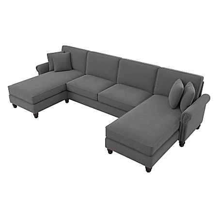 Bush® Furniture Coventry 131"W Sectional Couch With Double Chaise Lounge, French Gray Herringbone, Standard Delivery