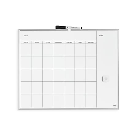 U Brands® Magnetic Dry Erase Monthly Calendar Board, 20" X 16", Silver Aluminum Frame