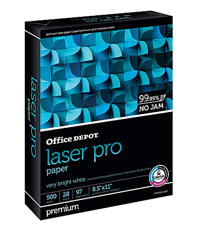 Office Depot® Laser Pro Paper, 1 Ream, White, Letter Size (8 1/2" x 11"), Ream Of 500 Sheets, 28 Lb, 97 Brightness
