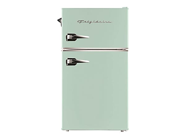 Frigidaire 2 Door Retro 3.2 cu ft Compact Bar Fridge with Freezer and Side Bottle Opener Mint ODP Business Solutions