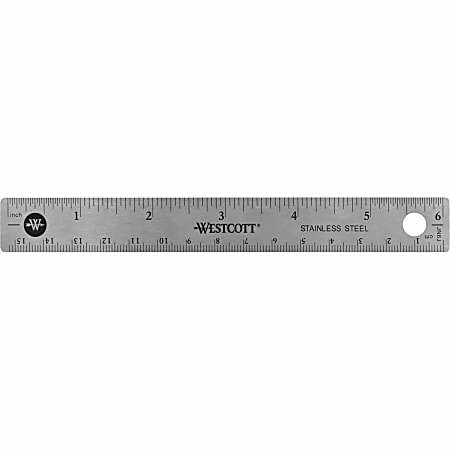 Westcott® Stainless Steel Rulers, 6" L x 0.8" W, Stainless Steel, Pack Of 12