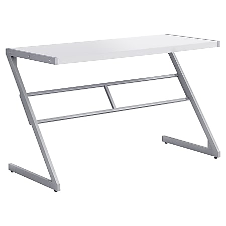 Monarch Specialties 48"W Computer Desk With Z-Shaped Metal Base, White/Silver