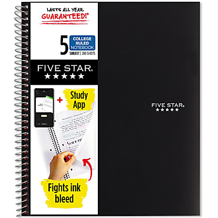 Five Star® Wire-Bound Notebook, 8-1/2" x 11", 5