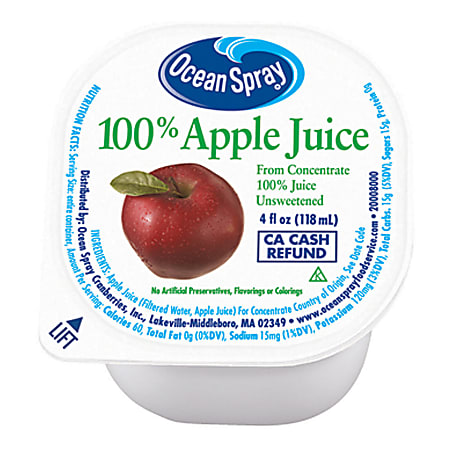 Ocean Spray Apple Juice, 4 Oz, Pack Of 48 Cups