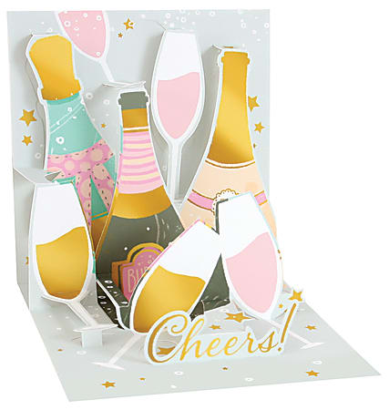 Up With Paper Everyday Pop-Up Greeting Card With Envelope, Half Fold, 4-1/2" x 4-1/2", Champagne Toast