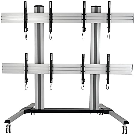 Tripp Lite Mobile Quad-Screen Video Wall - For Four 45" to 55" TVs and Monitors, Heavy Duty - Up to 55" Screen Support - 528 lb Load Capacity - 67.7" Height x 32.9" Width x 27.6" Depth - Floor - Steel, Aluminum - Black, Silver