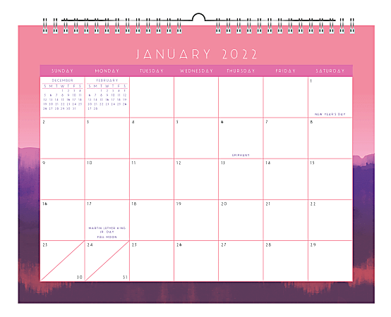 Office Depot® Brand Monthly Wall Calendar, 8" x 11", Sunset Brush Strokes, January to December 2022, ODUS2120-004