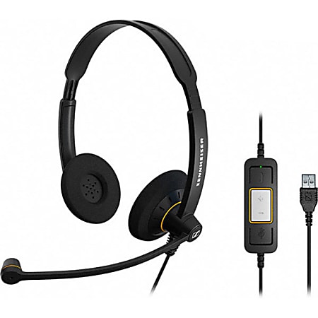 Sennheiser SC 60 USB ML Headset Stereo USB Wired 60 Hz 16 kHz Over the head Binaural Supra aural 6.89 ft Cable Noise Cancelling