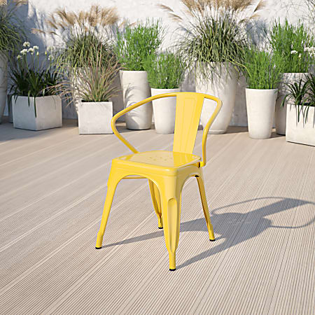 Flash Furniture Commercial Grade Metal Indoor-Outdoor Chair With Arms, Yellow
