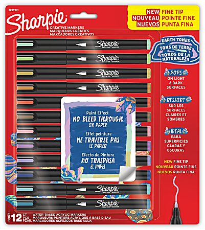Sharpie Creative Markers, Earth Tones, Water-Based Acrylic Paint Markers, Fine Tip, 12 Count Assorted Colors