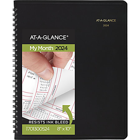 2024 AT-A-GLANCE® Monthly Planner, 8" x 10", Black, January To December 2024, 7013005
