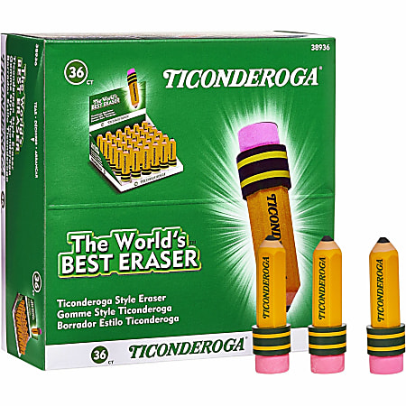 Ticonderoga Pencil-Shaped Erasers - Yellow - Pencil - 36 / Box - Latex-free, Smudge-free, Non-toxic Ticonderoga Pencil-Shaped Erasers - Yellow - Pencil - 36 / Box - Latex-free, Smudge-free, Non-toxic