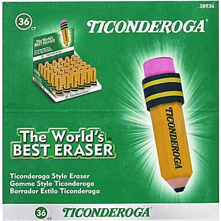Ticonderoga Pencil-Shaped Erasers - Yellow - Pencil - 36 / Box - Latex-free, Smudge-free, Non-toxic Ticonderoga Pencil-Shaped Erasers - Yellow - Pencil - 36 / Box - Latex-free, Smudge-free, Non-toxic
